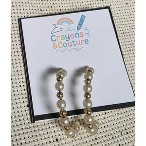 5/$18 Gold and White Beaded Pearl Hoop Drop Earring Classic Fancy